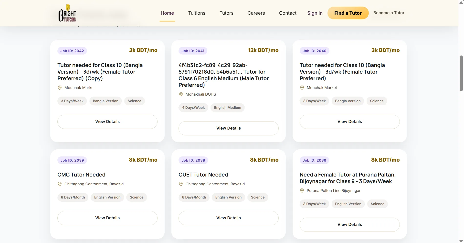 Bright Tutors platform screens: the public tutor marketplace and the admin operations panel built by Algoverse