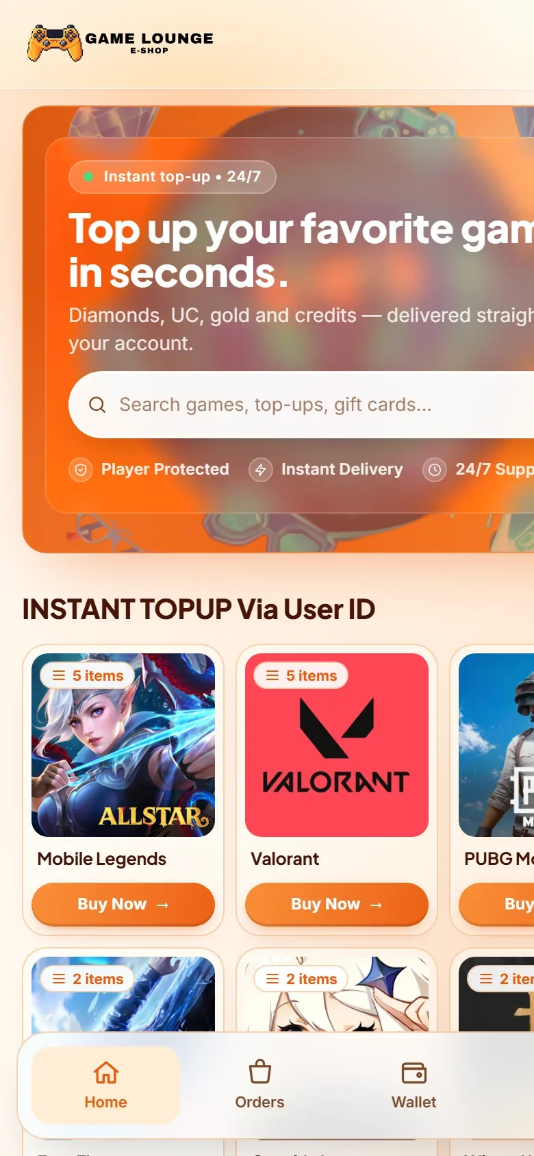 Game Lounge E-Shop on mobile